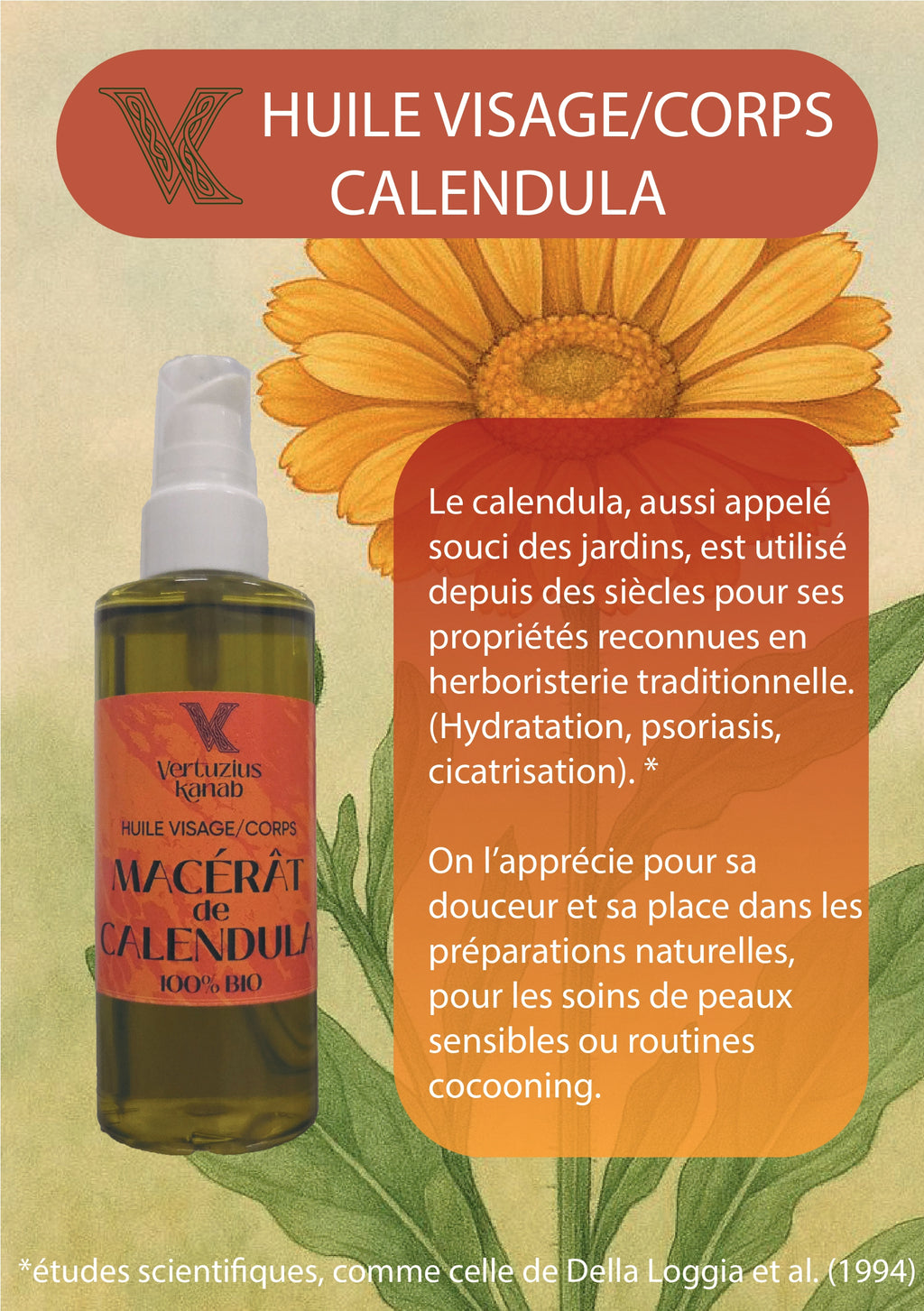 Huile Corps et Visage Calendula 100% Bio - 100ml