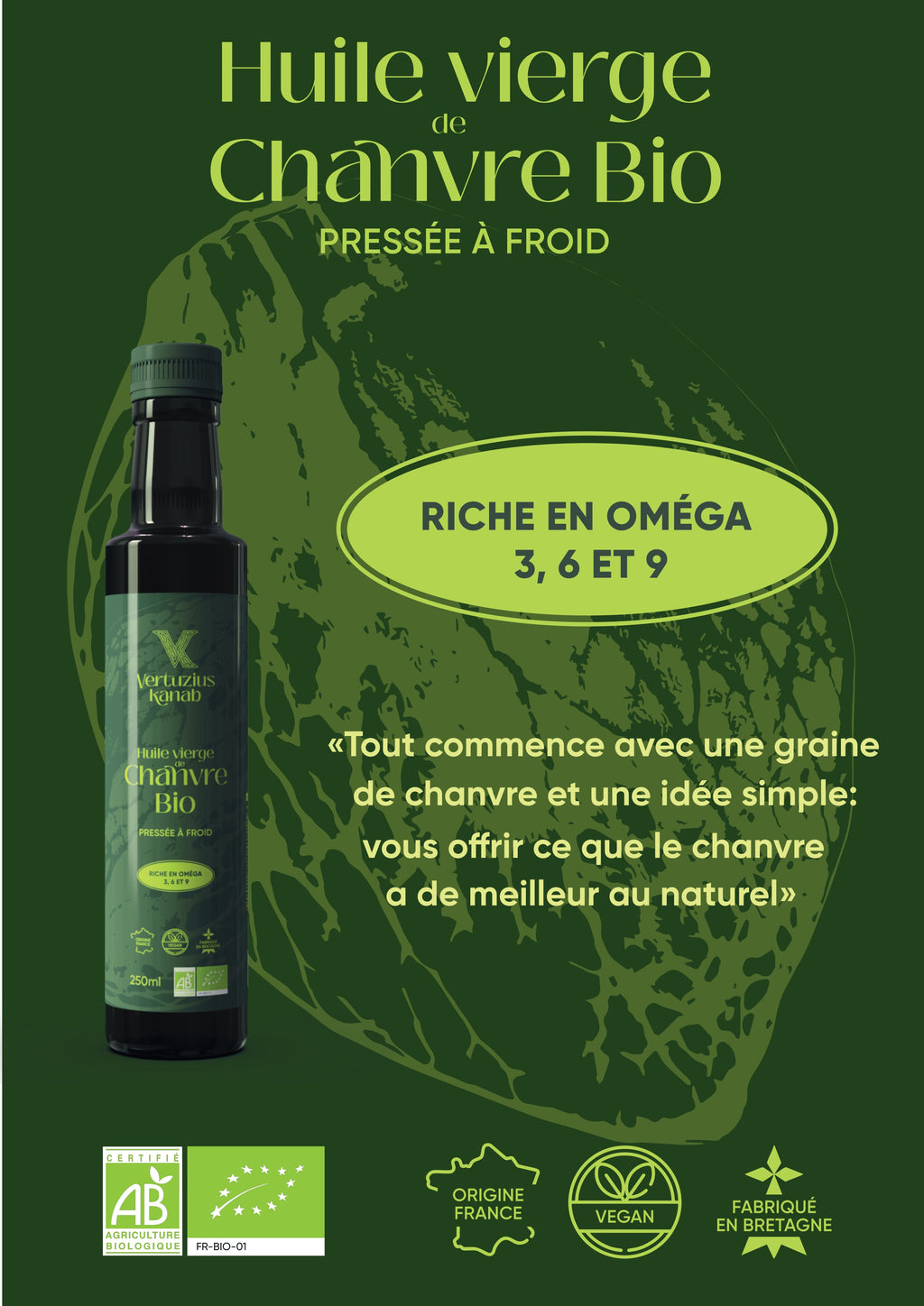 Huile vierge de Chanvre Biologique - 250ml