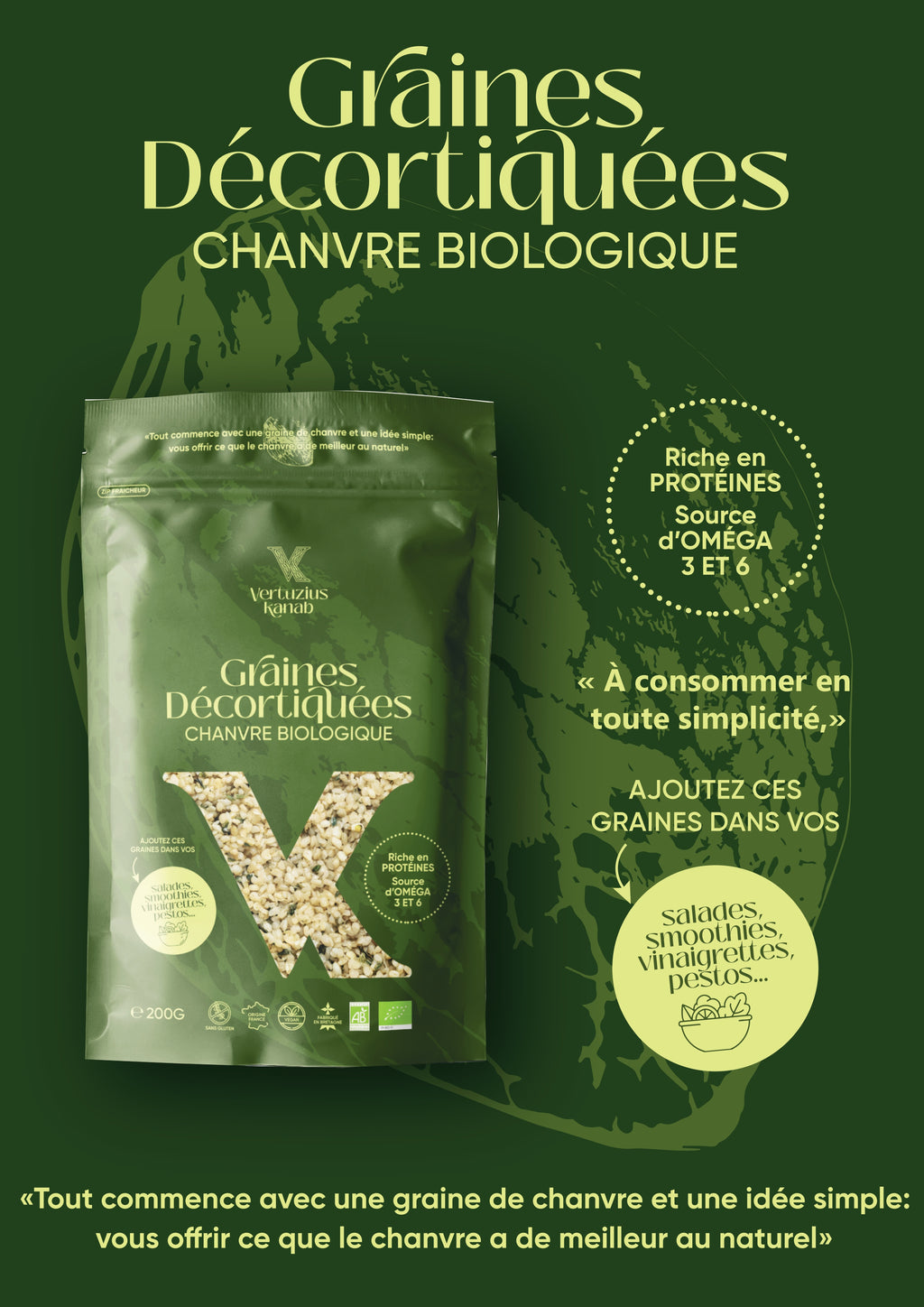 Graines de chanvre décortiquées Biologique - 200g